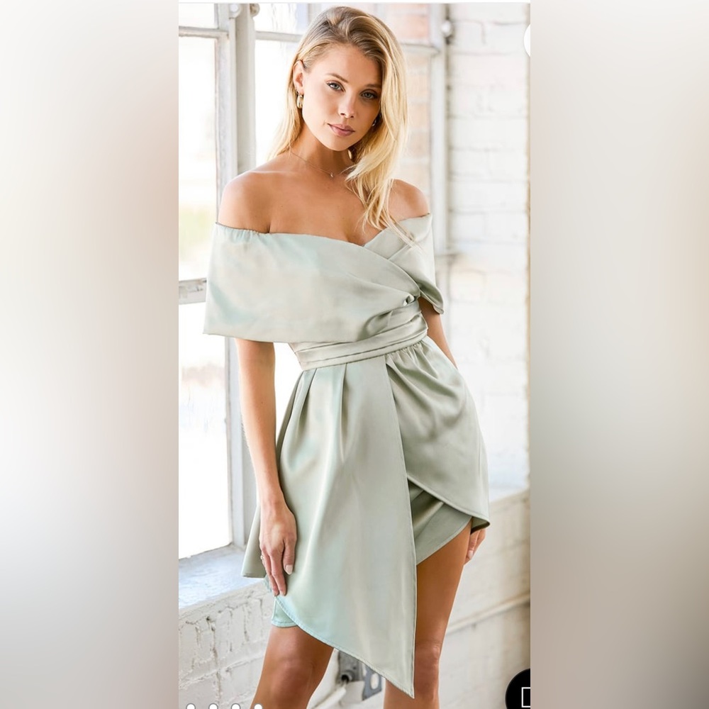 Lulus sage green asymmetrical mini dress